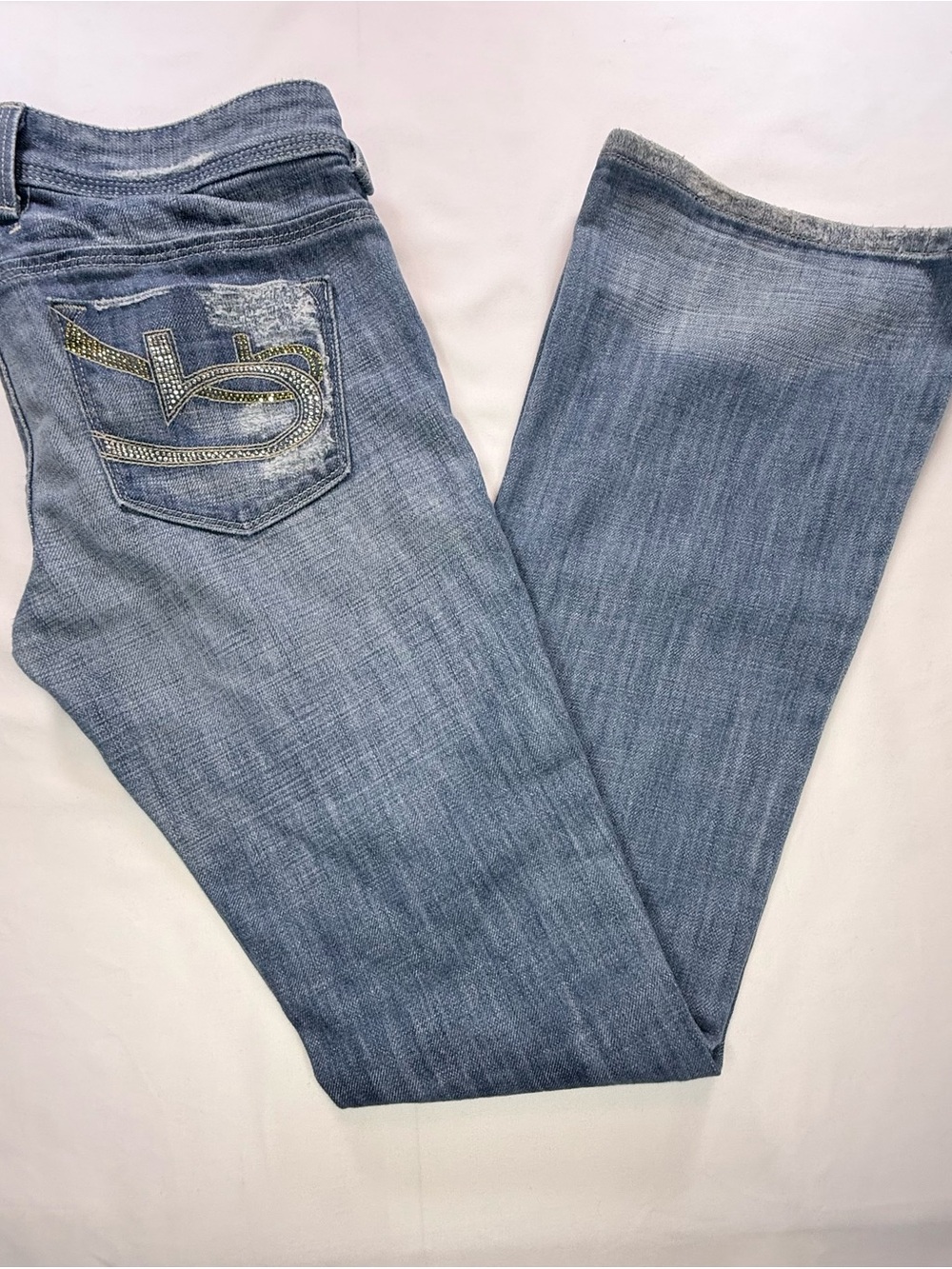 bebe Light Blue Flare Jeans with Embellished Back Pocket